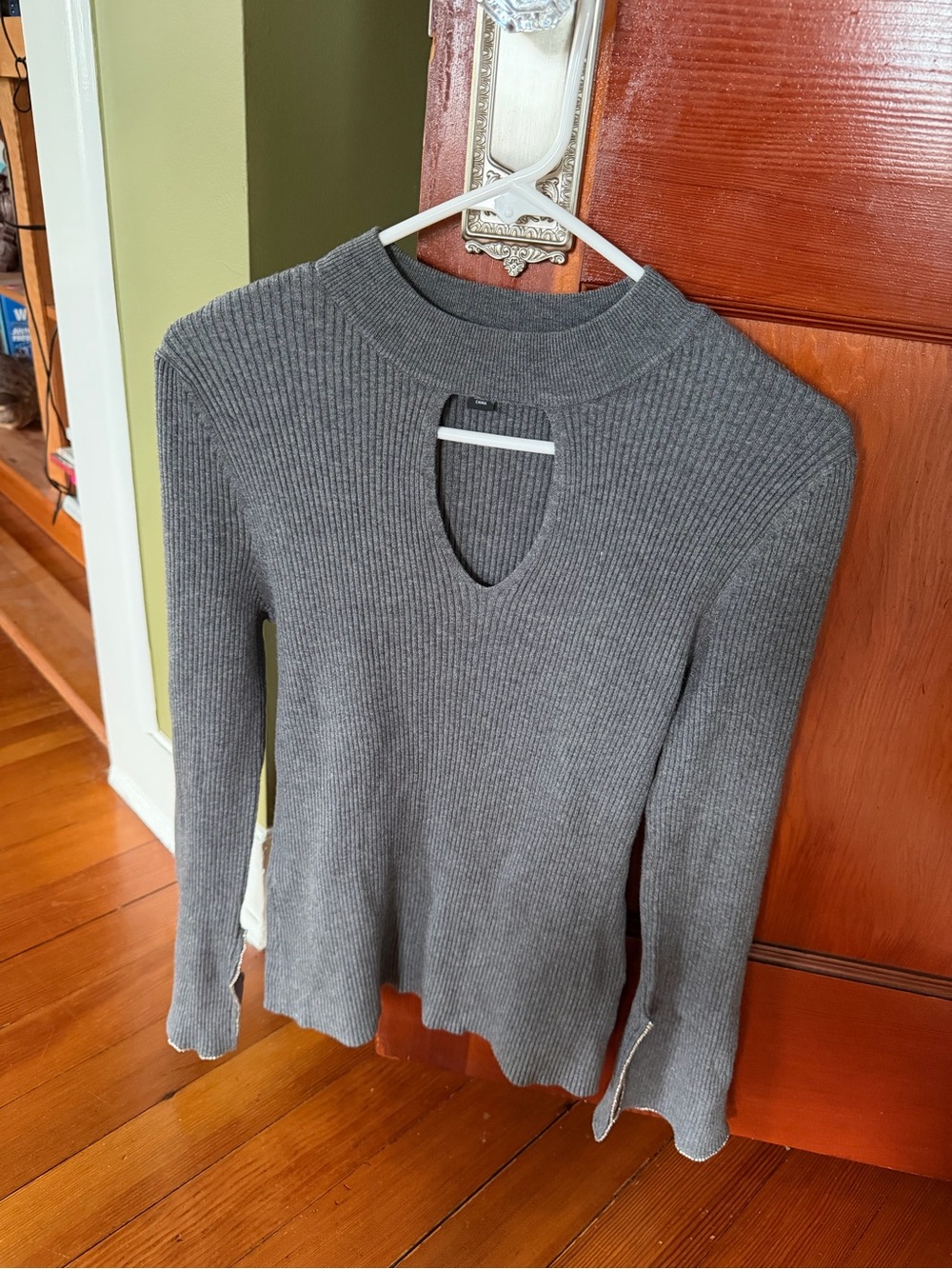 INC International Concepts Gray Ribbed Keyhole Sweater